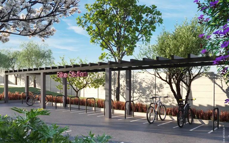 Bike station com suportes e estrutura de apoio