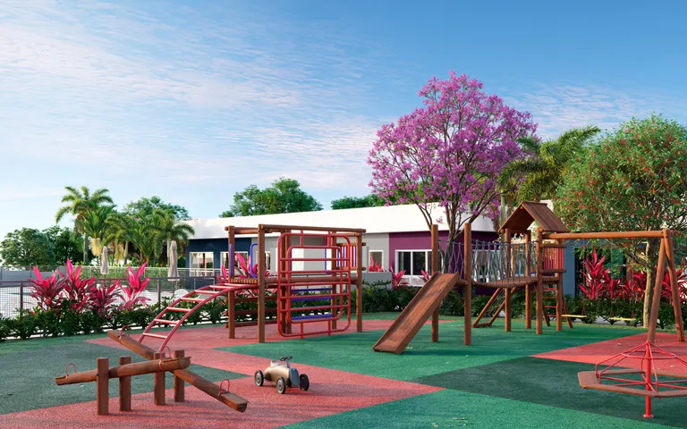 Playground com brinquedos de madeira